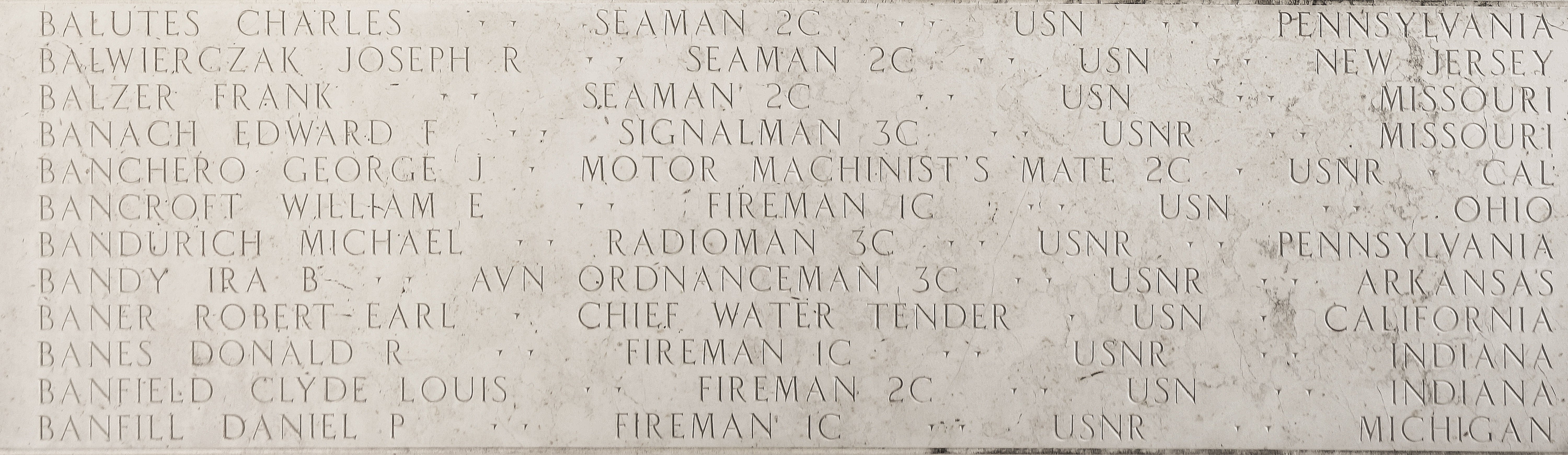 William E. Bancroft, Fireman First Class